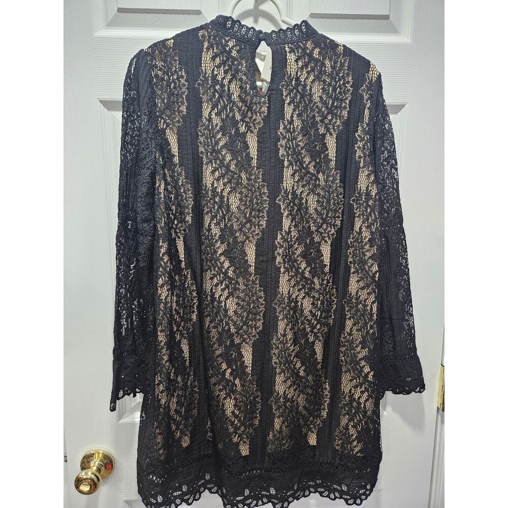 Lumie Black Lace Sheer Dress Nude Lining Gothic Romantic Long Sleeve Size L NWT - Picture 4 of 11